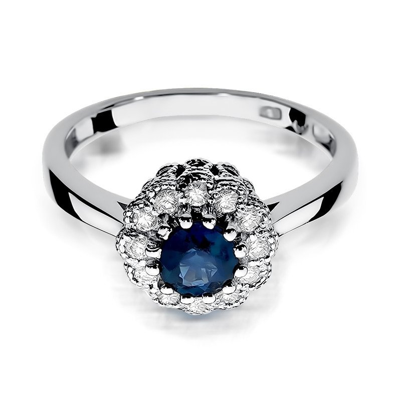 Pierścionek złoty 585 z brylantami 0,17ct szafirem 0,50ct W-284