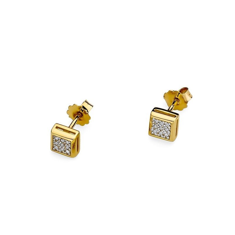 Kolczyki złote 585 brylantami 0,09ct KO-36 kwadrat