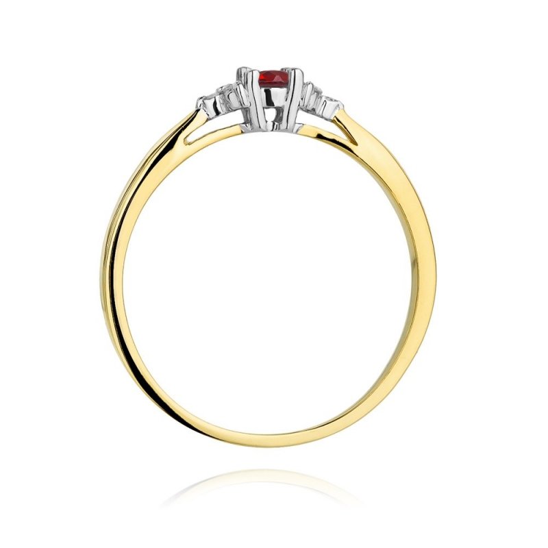Pierścionek złoty 585 z brylantami 0,03ct rubinem 0,15ct W-428