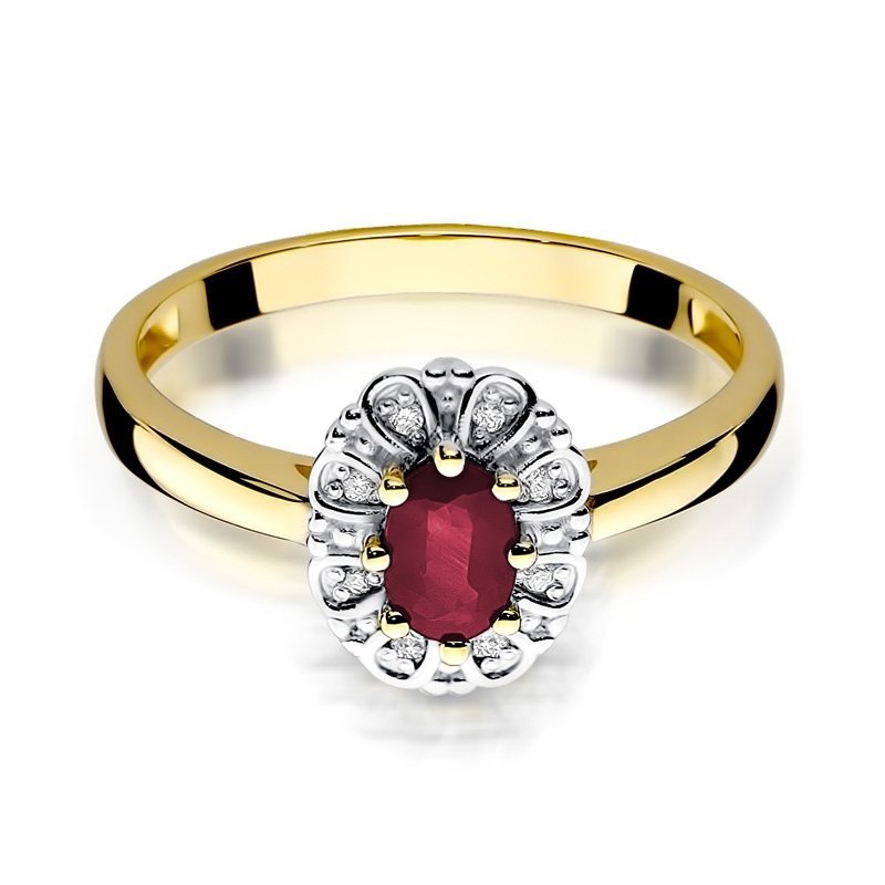 Pierścionek złoty 585 z brylantami 0,07ct rubinem 0,60ct W-304