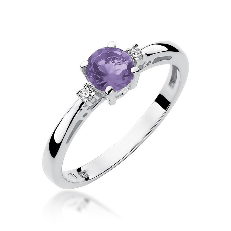 Pierścionek złoty 585 z brylantami 0,03ct ametystem 0,50ct W-10