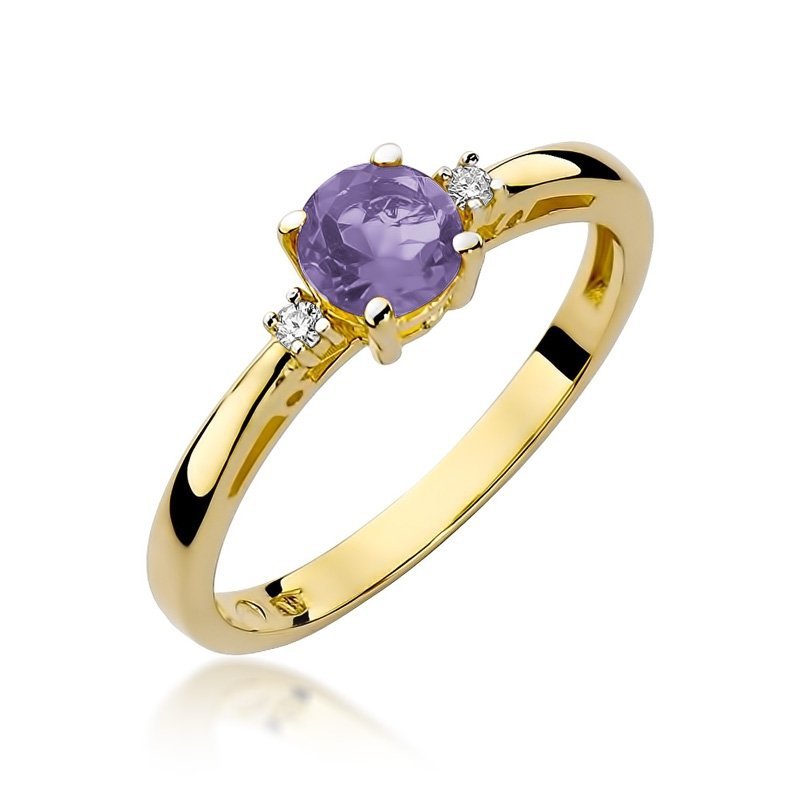 Pierścionek złoty 585 z brylantami 0,03ct ametystem 0,50ct W-10