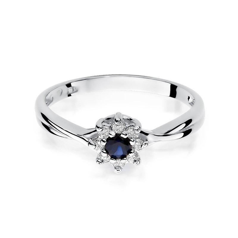 Pierścionek złoty 585 z szafirem 0,15ct brylantami 0,12ct zaręczynowy W-72