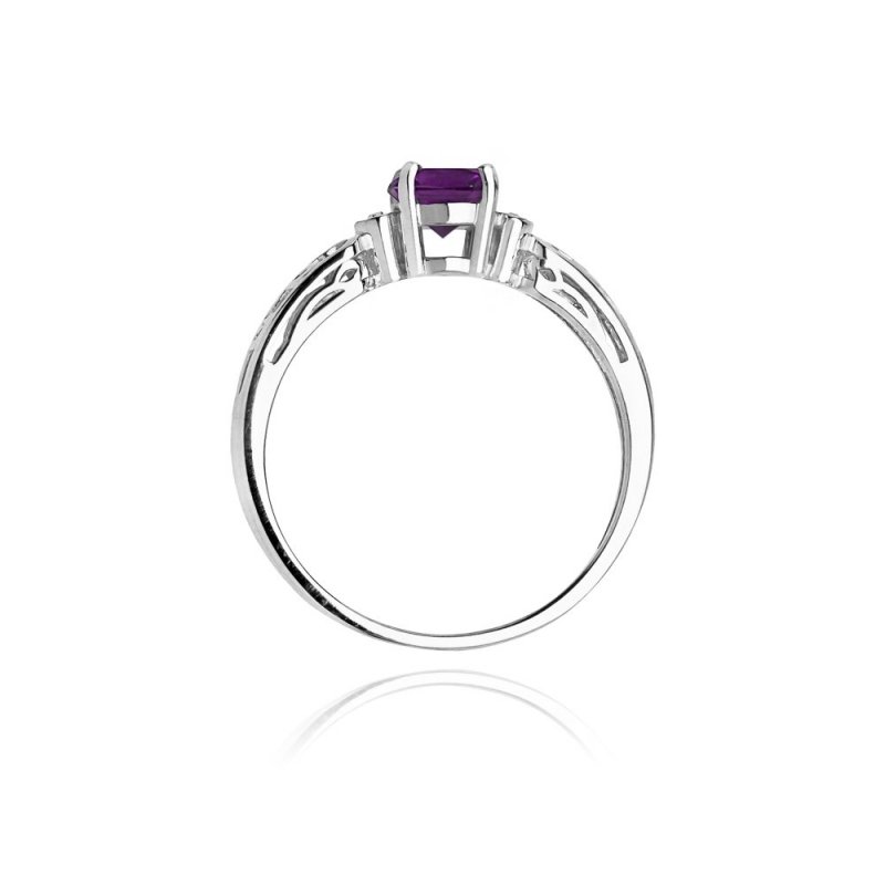 Pierścionek złoty 585 z brylantami 0,02ct ametystem 0,50ct W-14