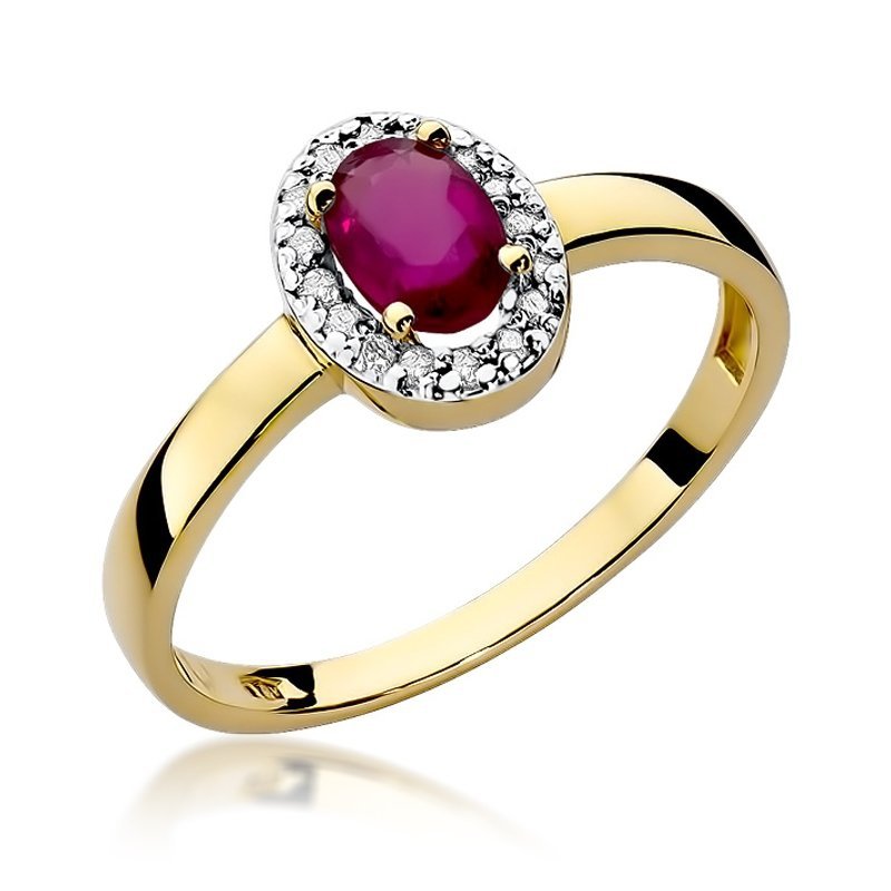 Pierścionek złoty 585 z brylantami 0,08ct rubinem 0,60ct W-330