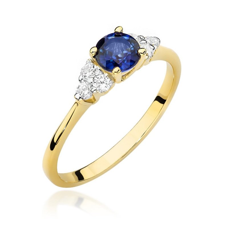 Pierścionek złoty 585 z brylantami 0,18ct szafirem 0,50ct W-451