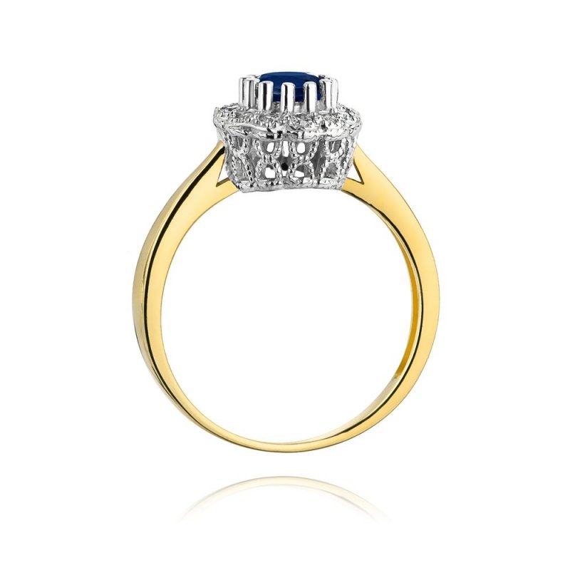 Pierścionek złoty 585 z brylantami 0,17ct szafirem 0,50ct W-284