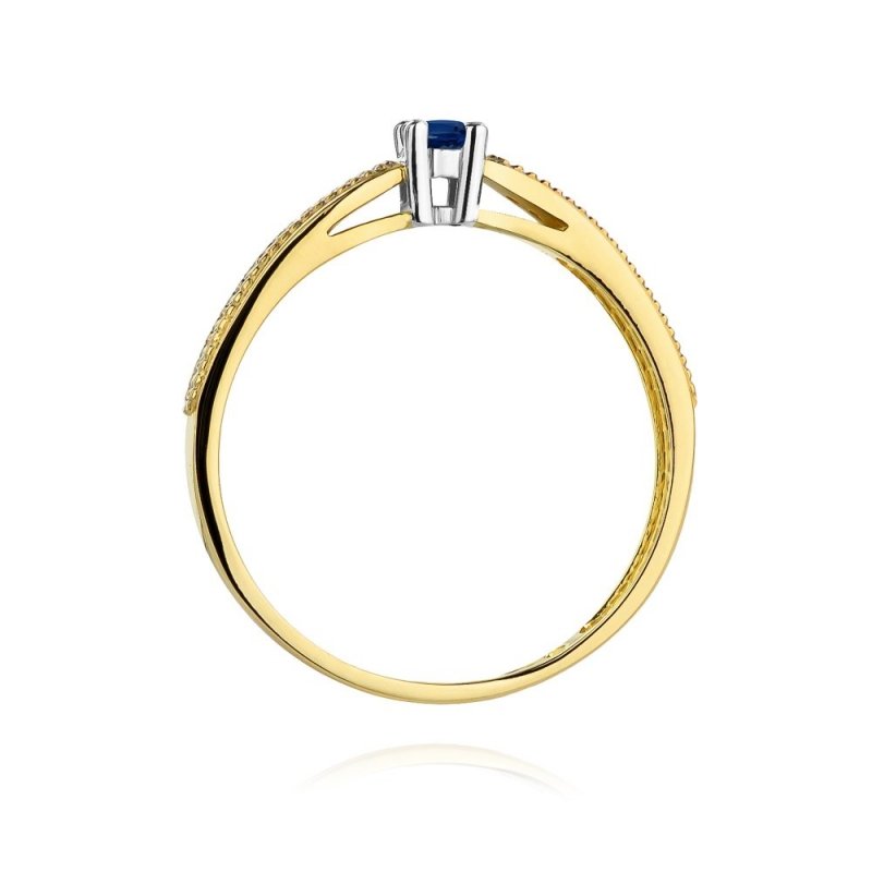Pierścionek złoty 585 z brylantami 0,09ct szafirem 0,15ct W-449