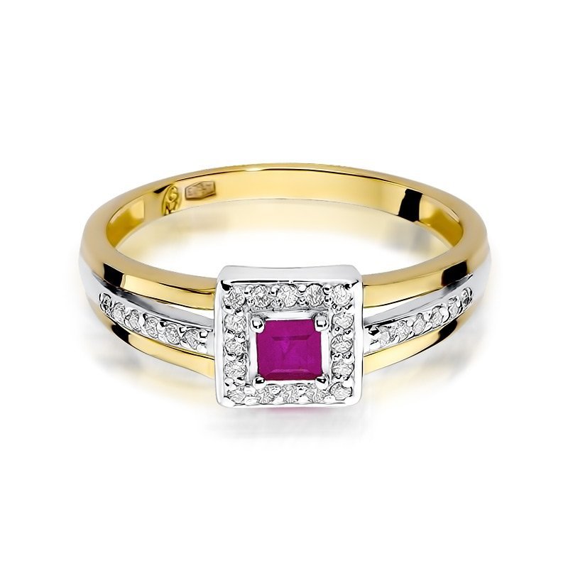 Pierścionek złoty 585 z brylantami 0,14ct rubinem 0,20ct W-271