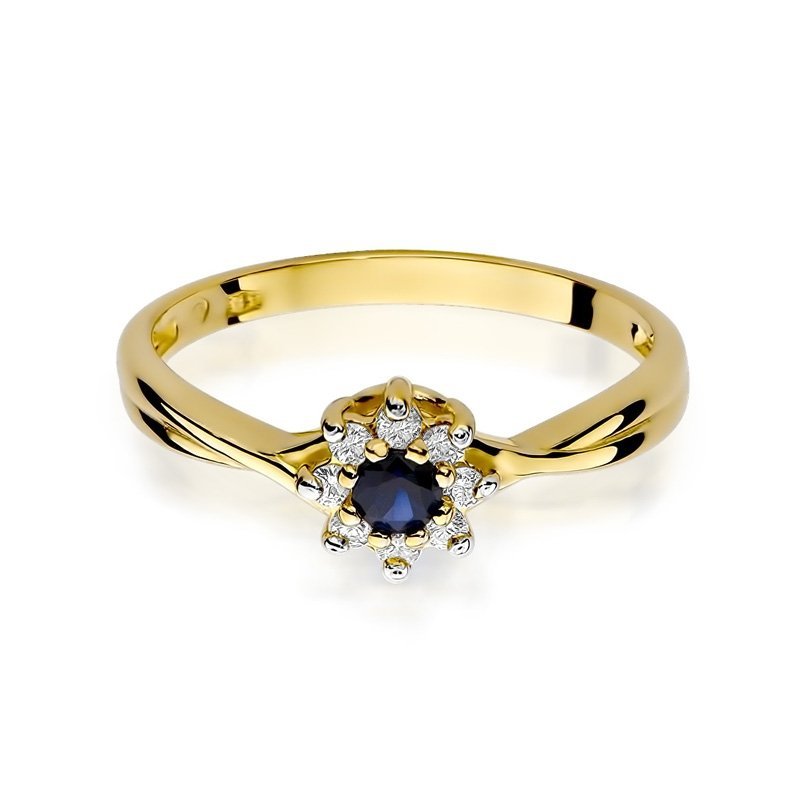 Pierścionek złoty 585 z szafirem 0,15ct brylantami 0,12ct zaręczynowy W-72