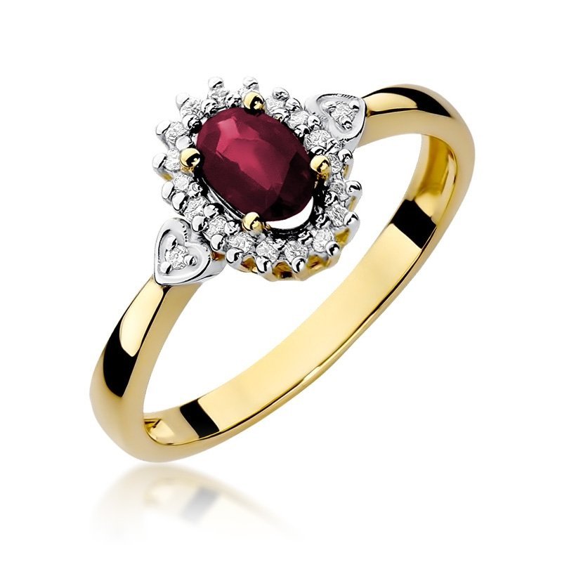 Pierścionek złoty 585 z brylantami 0,10ct rubinem 0,60ct W-312