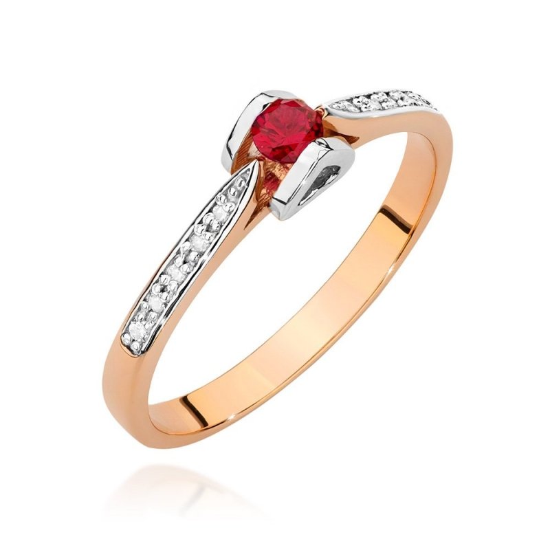 Pierścionek złoty 585 z brylantami 0,05ct rubinem 0,15ct BC-032