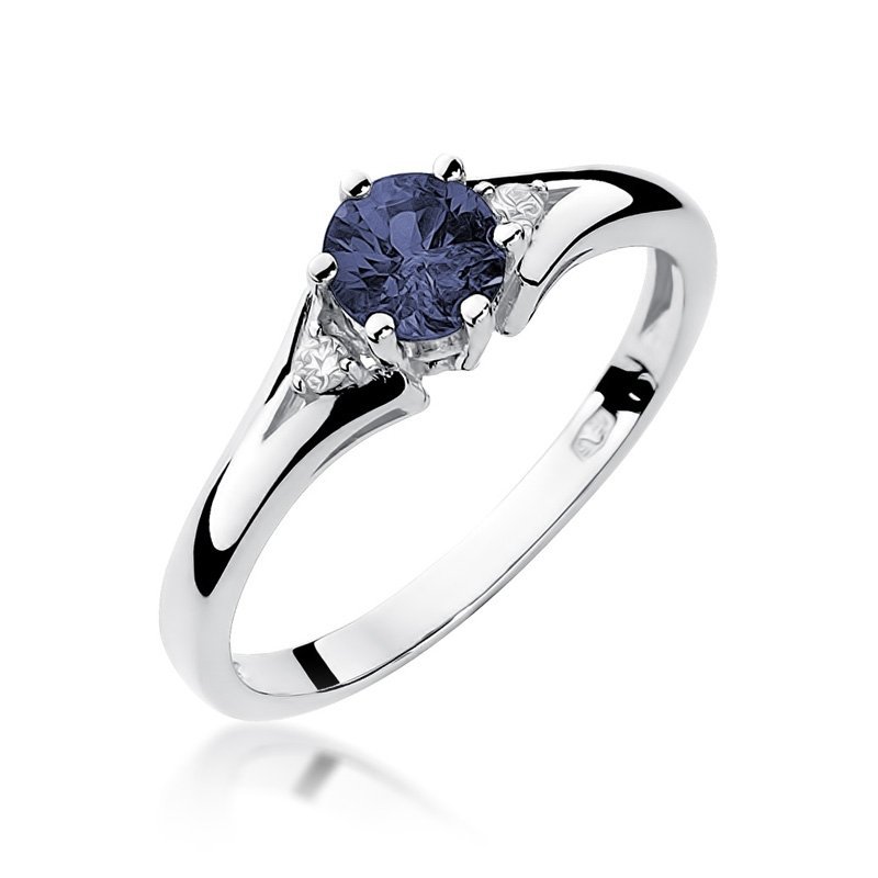 Pierścionek złoty 585 z brylantami 0,03ct szafirem 0,50ct W-76