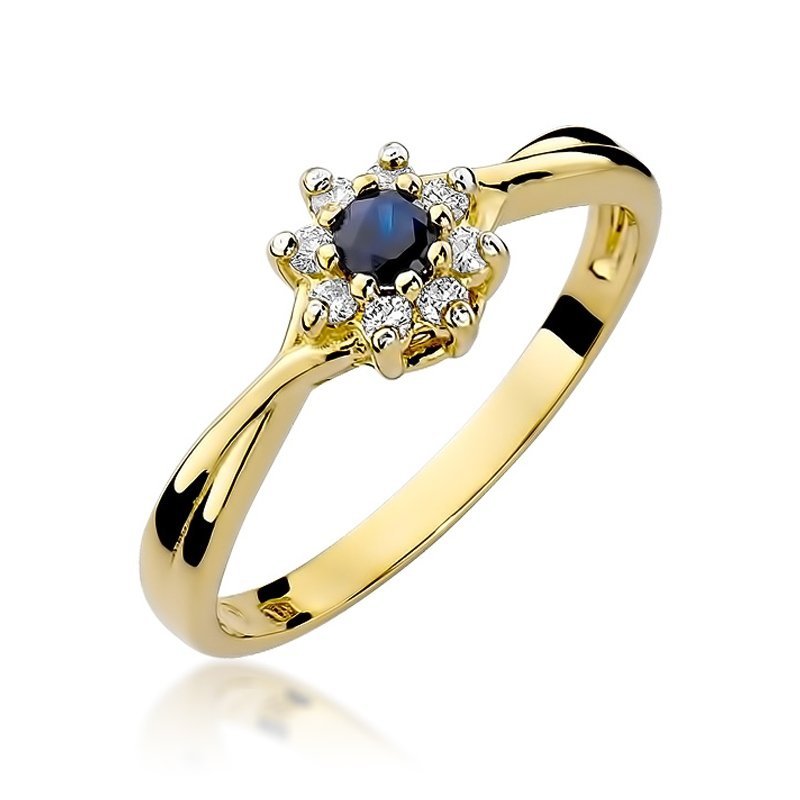 Pierścionek złoty 585 z szafirem 0,15ct brylantami 0,12ct zaręczynowy W-72