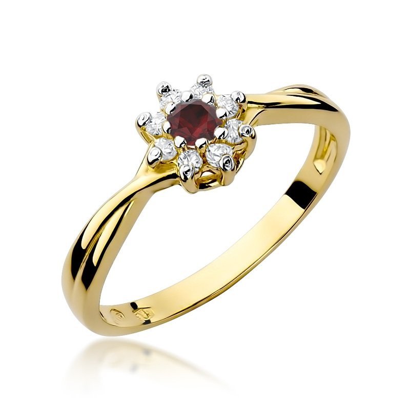 Pierścionek złoty 585 z szafirem 0,15ct brylantami 0,12ct zaręczynowy W-72