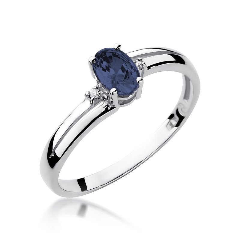 Pierścionek złoty 585 z brylantami 0,03ct szafirem 0,70ct W-68
