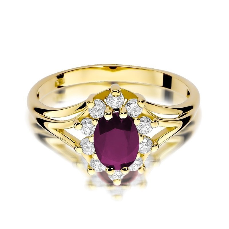 Pierścionek złoty 585 z brylantami 0,30ct rubinem 1,0ct W-37