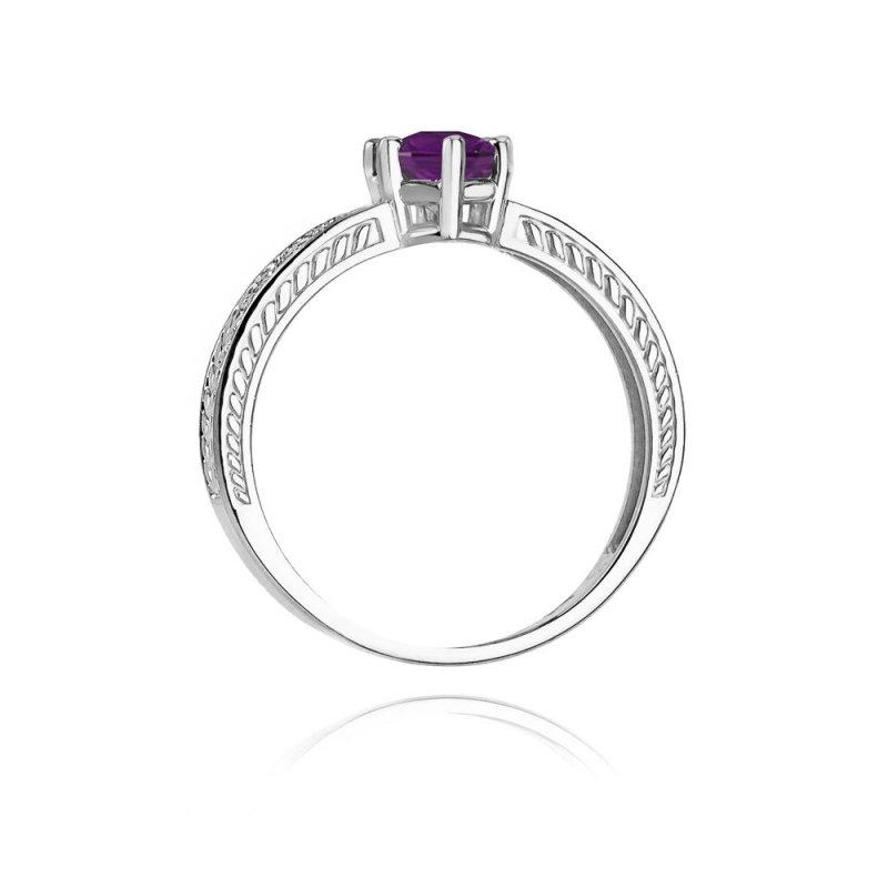 Pierścionek złoty 585 z brylantami 0,08ct ametystem 0,50ct W-75