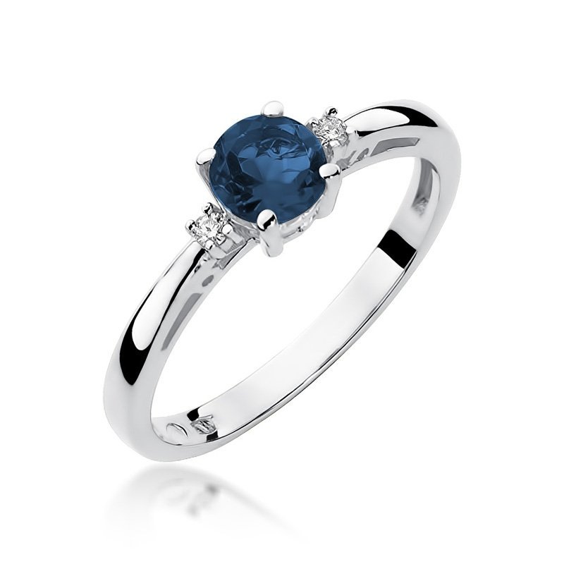 Pierścionek złoty 585 z brylantami 0,03ct szafirem 0,50ct W-10