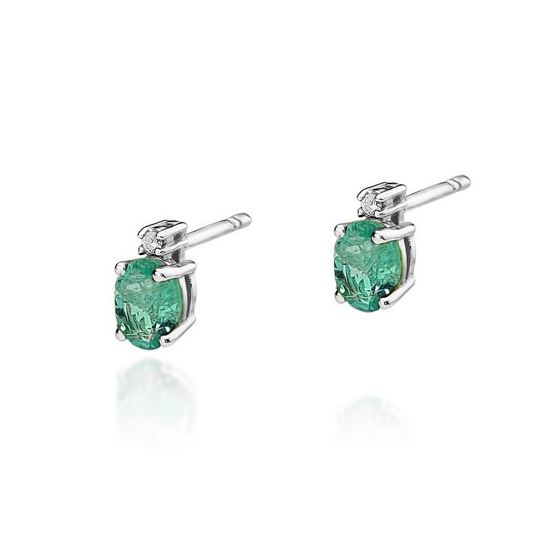Kolczyki złote 585 ze szmaragdem 0,8ct brylantami K-1