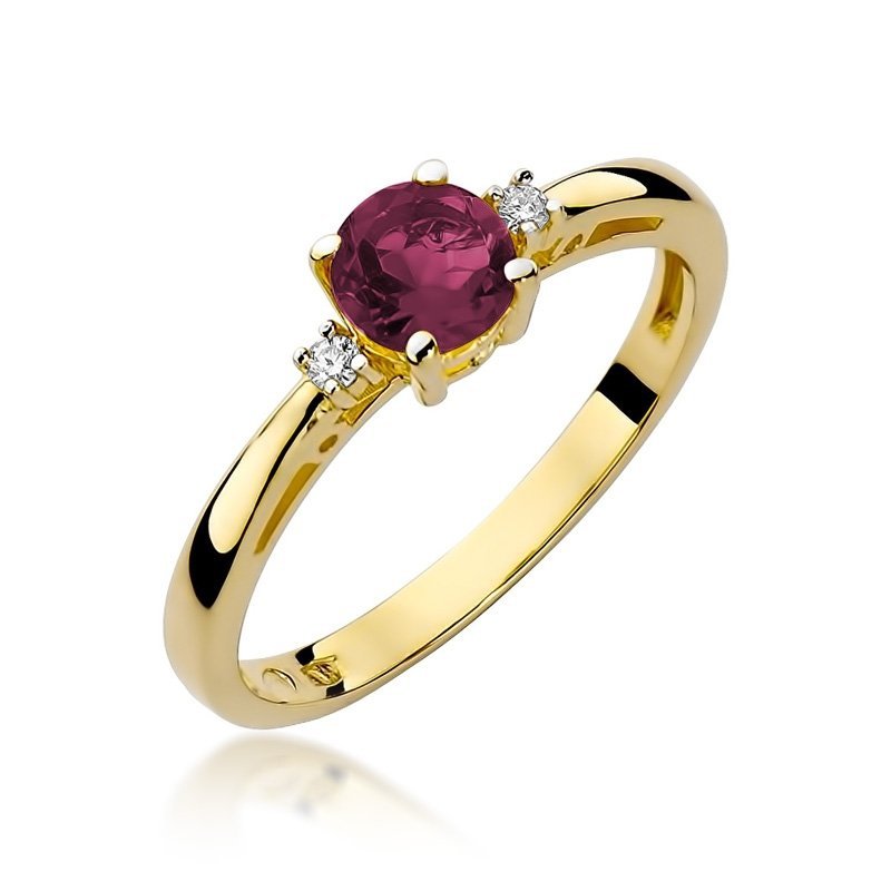 Pierścionek złoty 585 z brylantami 0,03ct rubinem 0,60ct W-10