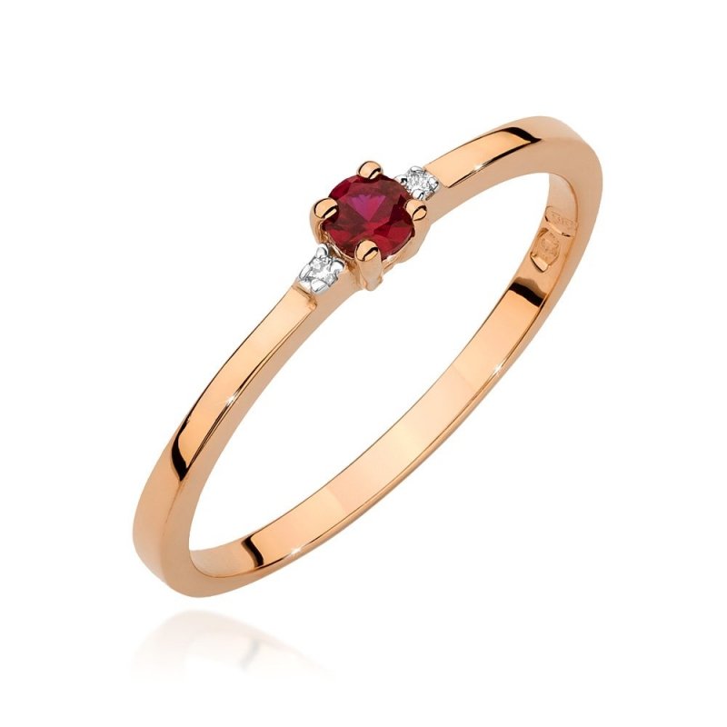 Pierścionek złoty 585 z brylantami 0,01ct rubinem 0,15ct BC-023