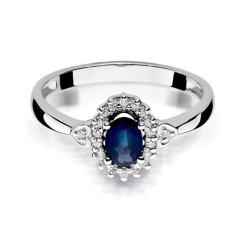 Pierścionek złoty 585 z brylantami 0,10ct szafirem 0,70ct W-312