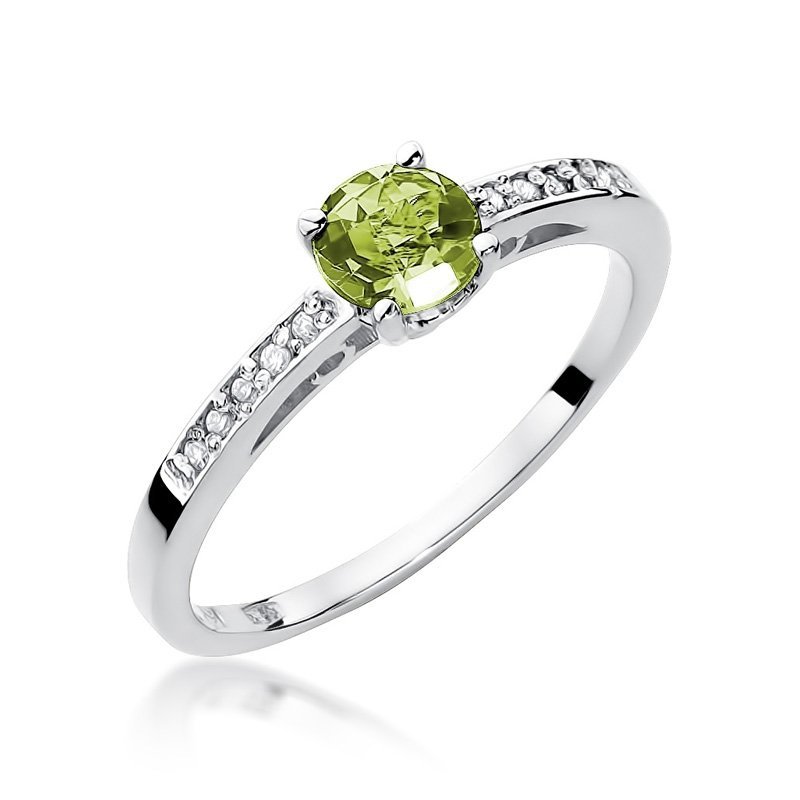 Pierścionek złoty 585 oliwin 0,60ct brylantami 0,05ct W-66