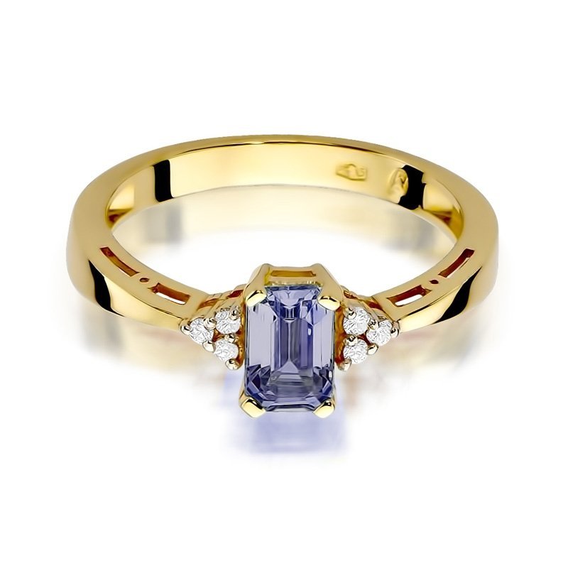 Pierścionek złoty 585 z brylantami 0,03ct ametystem 0,50ct W-2