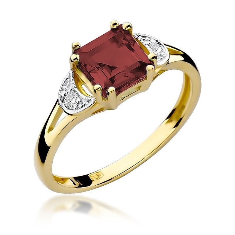 Pierścionek złoty 585 z brylantami 0,06ct granatem 1,30ct W-40B