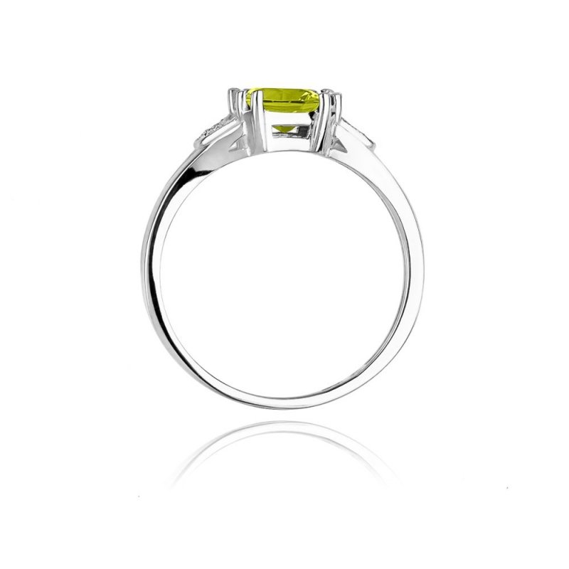 Pierścionek złoty 585 z brylantami 0,01ct oliwinem 1,00ct W-40