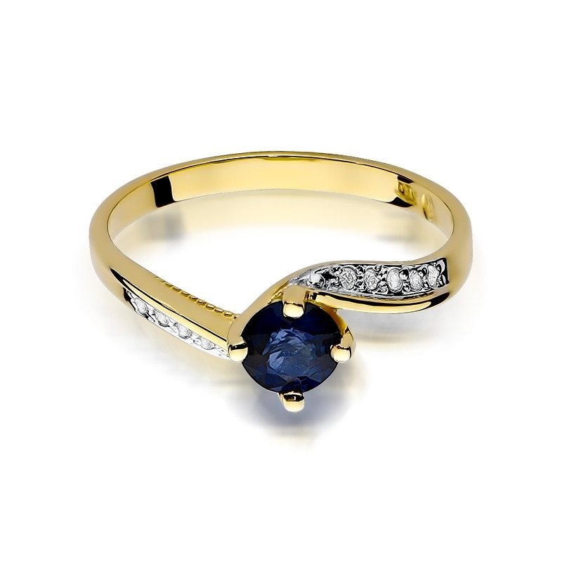 Pierścionek złoty 585 z brylantami 0,05ct szafirem 0,50ct W-84