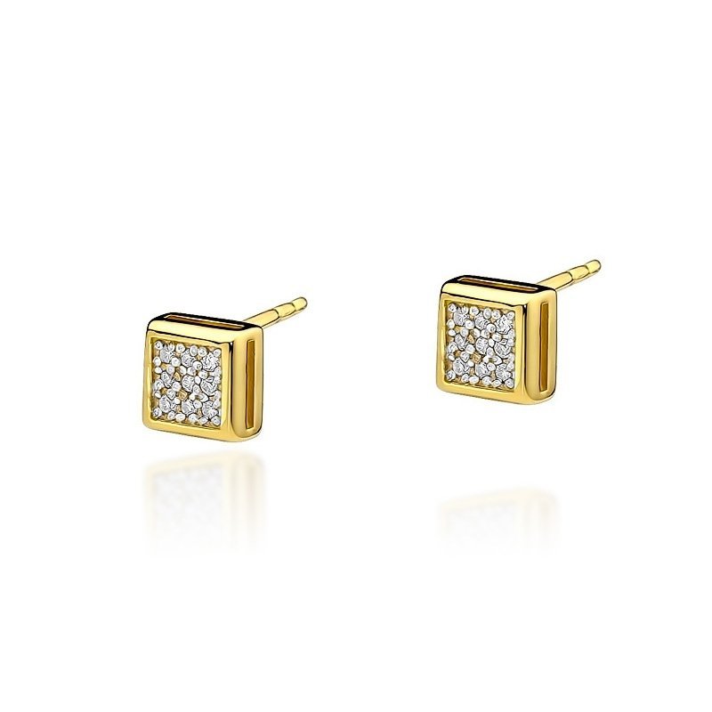 Kolczyki złote 585 brylantami 0,09ct KO-36 kwadrat