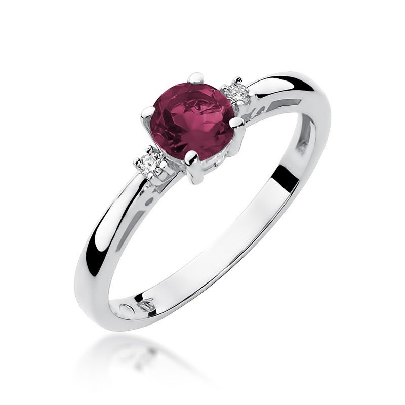Pierścionek złoty 585 z brylantami 0,03ct rubinem 0,60ct W-10
