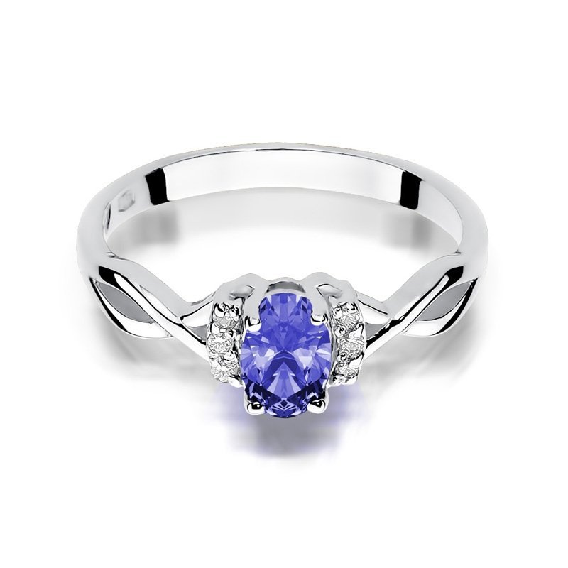 Pierścionek złoty 585 z brylantami 0,05ct tanzanitem 0,40ct W-19