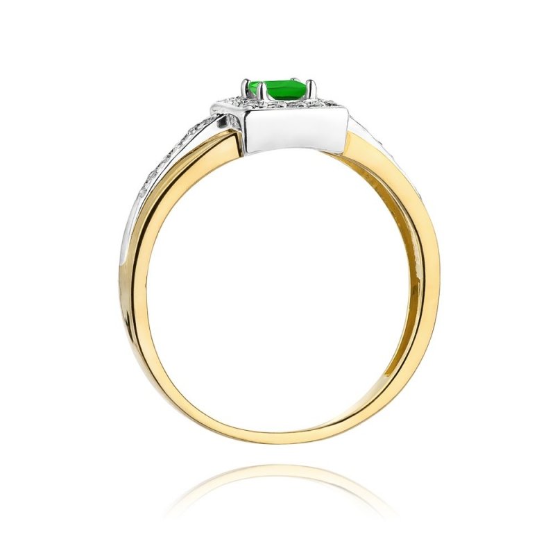 Pierścionek złoty 585 z brylantami 0,14ct szmaragdem 0,15ct W-271