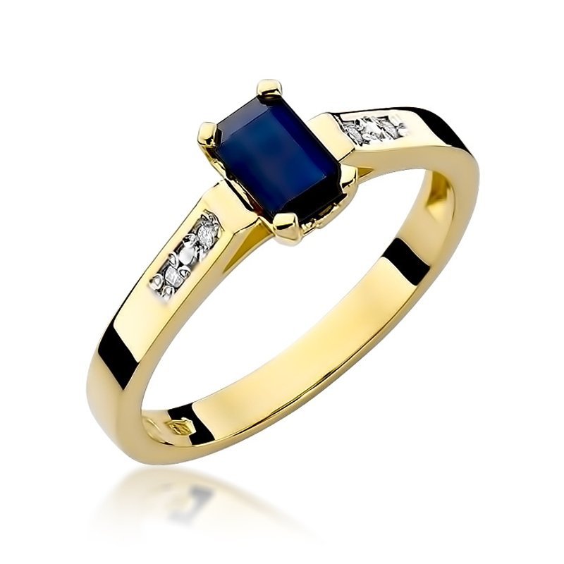 Pierścionek złoty 585 z brylantami 0,04ct szafirem 0,60ct W-78