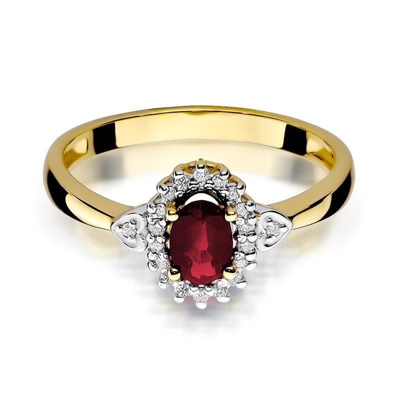 Pierścionek złoty 585 z brylantami 0,10ct rubinem 0,60ct W-312