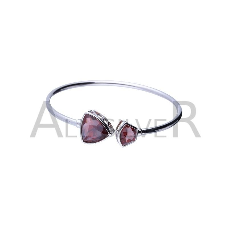  Bransoletka srebrna 925 sztywna elegancka bordo kamienie