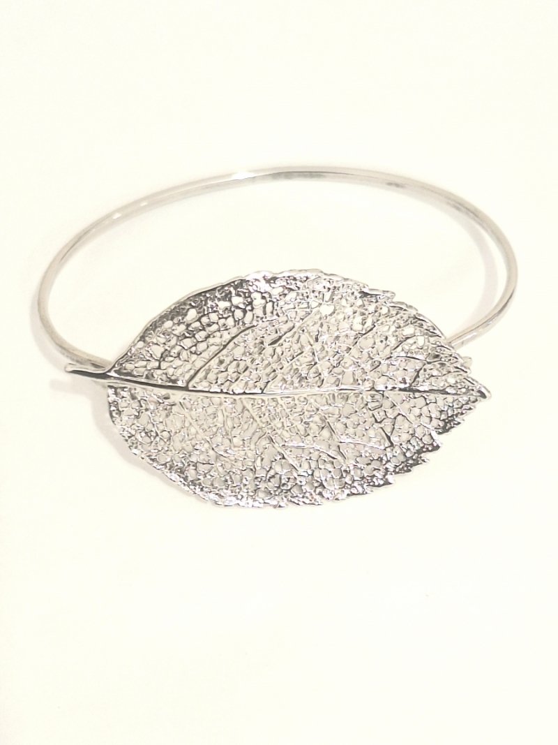 Bransoletka srebrna 925 sztywna elegancka liść ażurowy