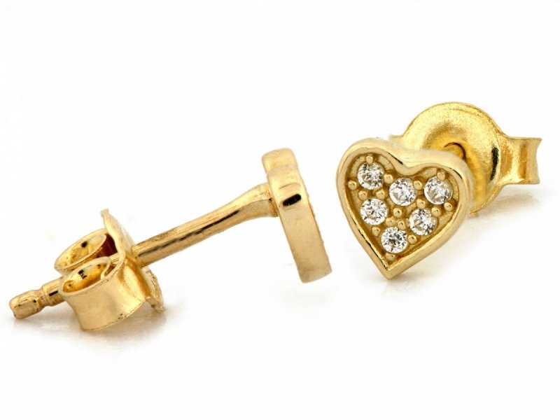 Kolczyki złote 375 delikatne serduszka z cyrkoniami 