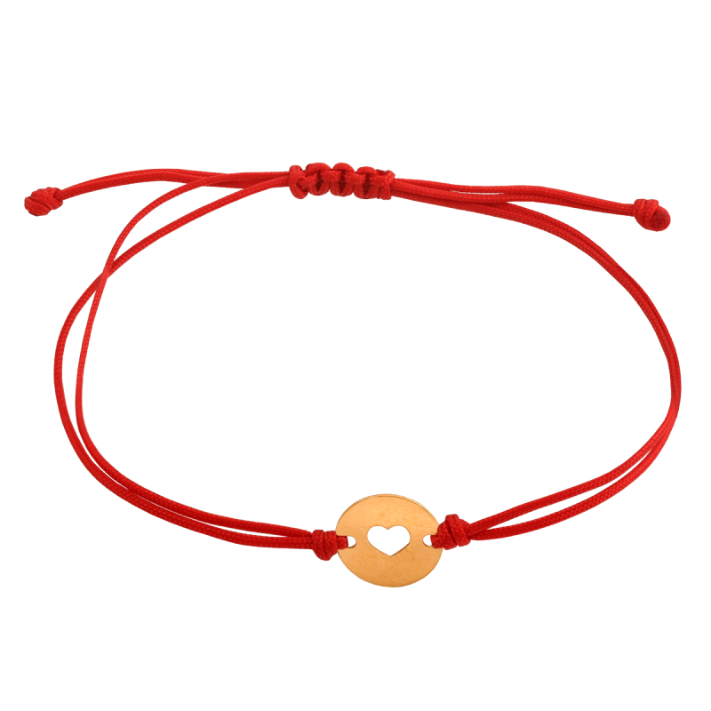 Bransoletka złota 585 serduszko czerwony sznurek serce