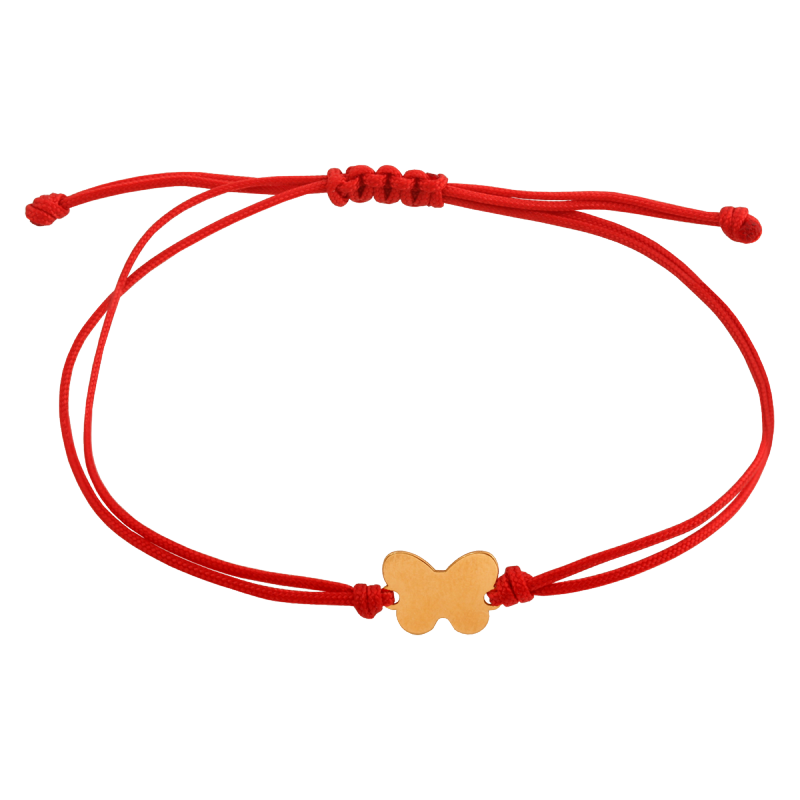 Bransoletka złota 585 motyl czerwony sznurek motylek