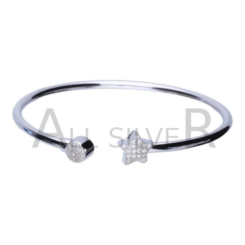 Bransoletka srebrna 925 sztywna elegancka cyrkonie gwiazdka