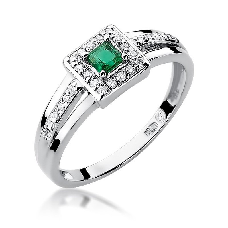 Pierścionek złoty 585 z brylantami 0,14ct szmaragdem 0,15ct W-271