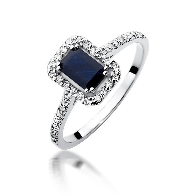 Pierścionek złoty 585 z brylantami 0,19ct szafirem 0,60ct W-403
