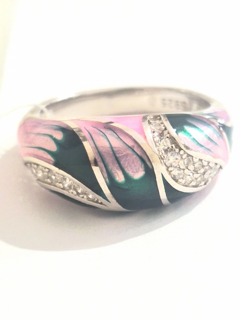 SREBRNY PIERŚCIONEK 925 Z EMALIĄ R.17