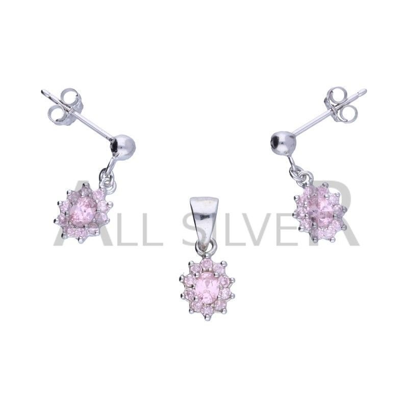 KOMPLET KOLCZYKI ZAWIESZKA SREBRO 925 MARKIZY RÓŻOWY