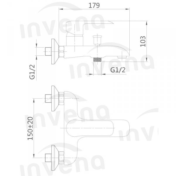 Bateria wannowa Siros Invena chrom ścienna Trend