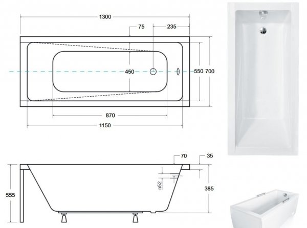 Besco Modern wanna akrylowa 140x70 prostokątna